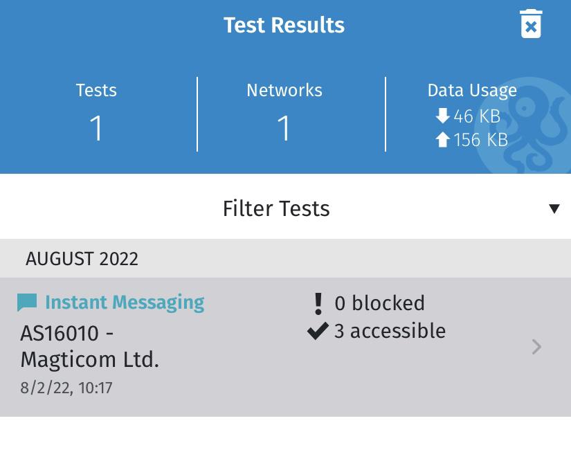 Test results IM screen